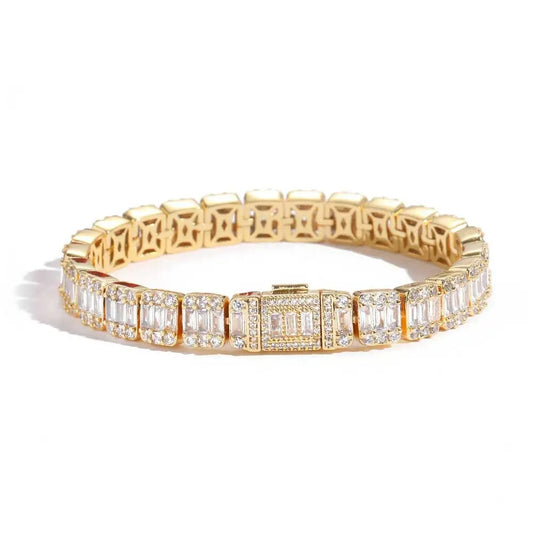 Bracelet Tennis Homme Doré Zircon Pavés Carrés