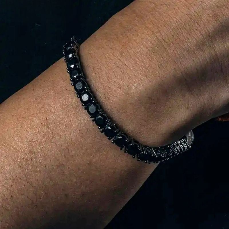 Bracelet Tennis Homme Noir Zircon Et Acier Inoxydable