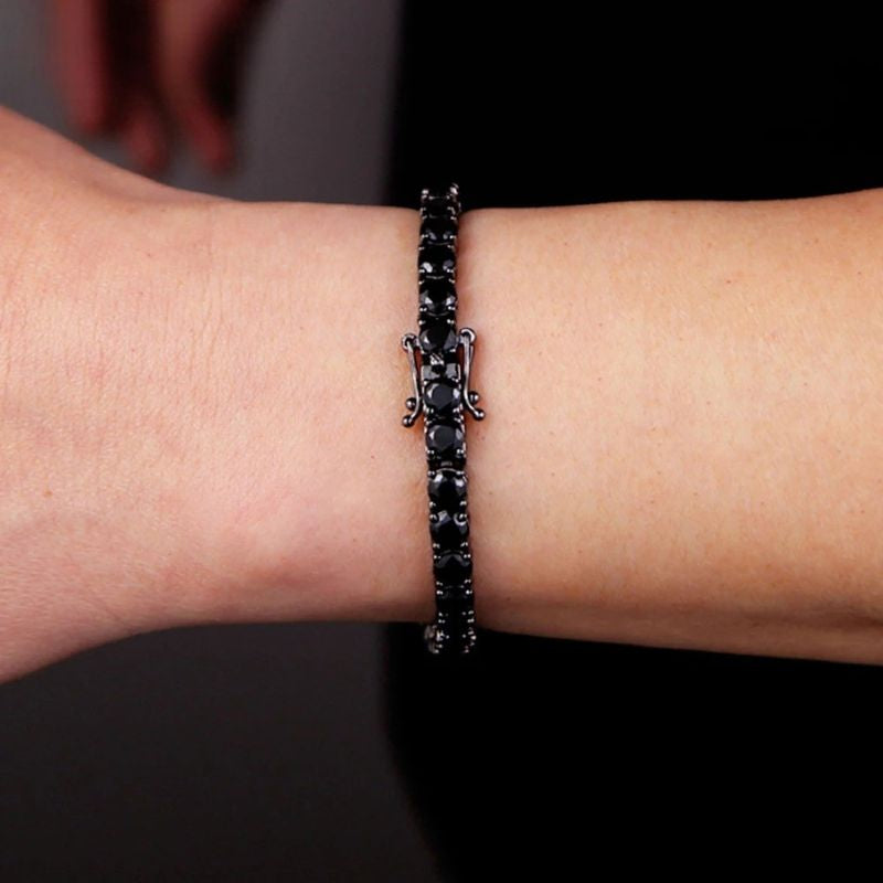 Bracelet Tennis Homme Noir Zircon Et Acier Inoxydable