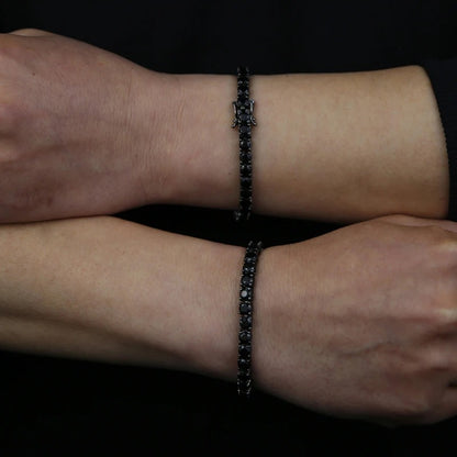 Bracelet Tennis Homme Noir Zircon Et Acier Inoxydable