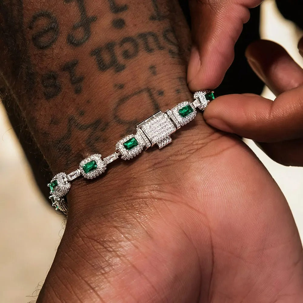 Bracelet Tennis Homme Pierre Verte -Zircon Et Cuivre