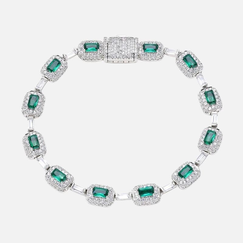Bracelet Tennis Homme Pierre Verte -Zircon Et Cuivre