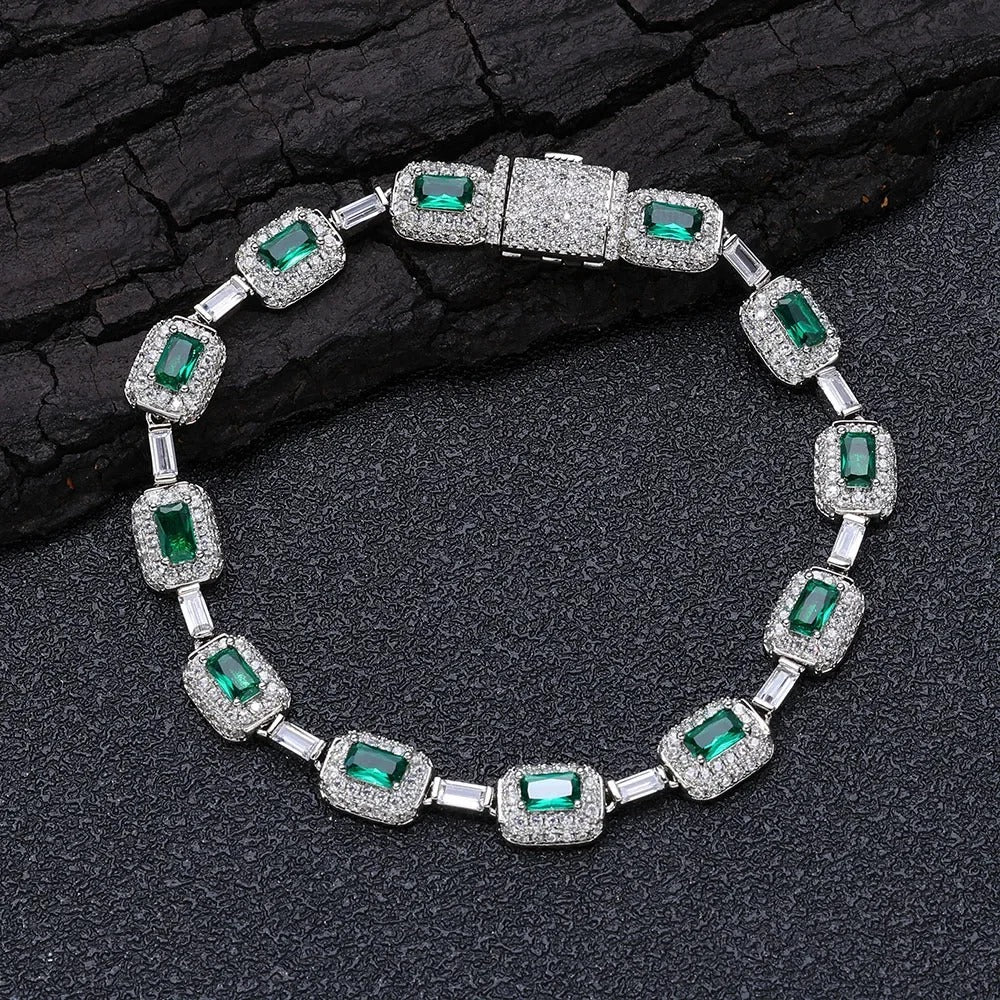 Bracelet Tennis Homme Pierre Verte -Zircon Et Cuivre