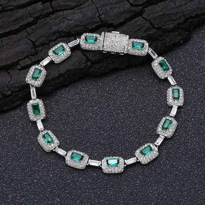 Bracelet Tennis Homme Pierre Verte -Zircon Et Cuivre