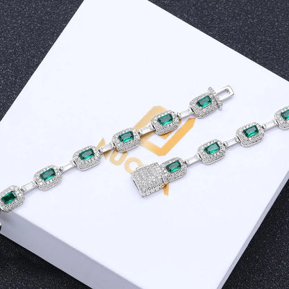 Bracelet Tennis Homme Pierre Verte -Zircon Et Cuivre