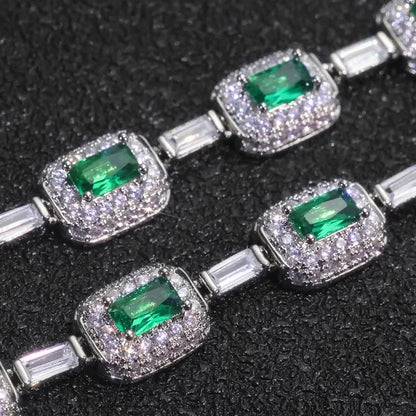 Bracelet Tennis Homme Pierre Verte -Zircon Et Cuivre