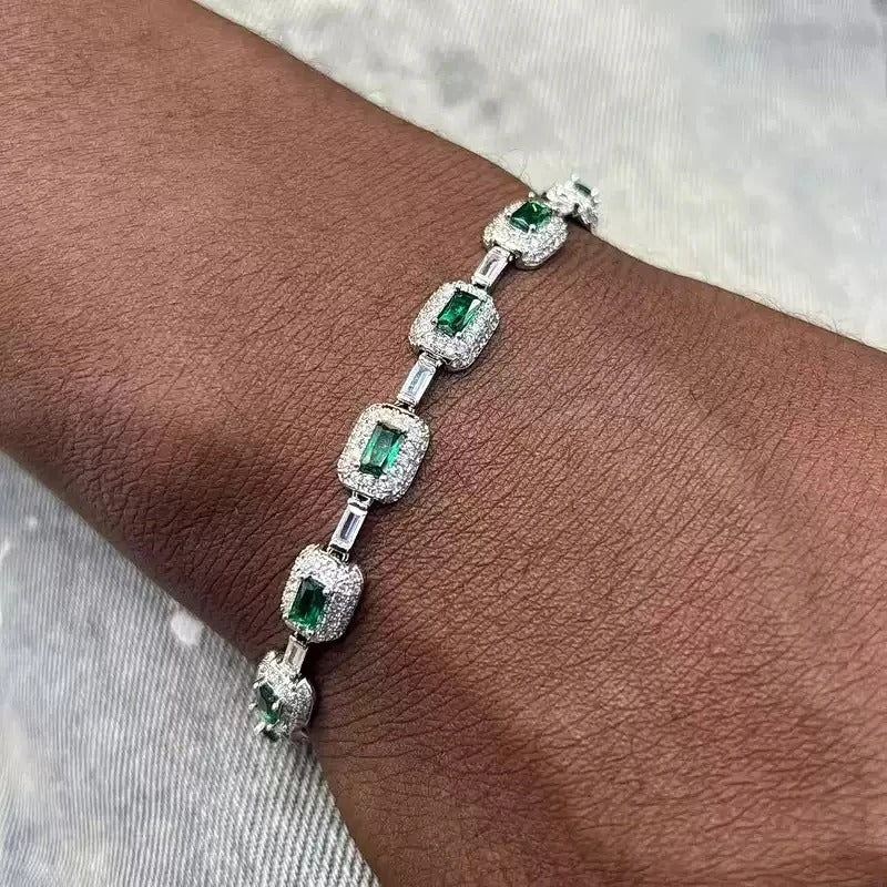Bracelet Tennis Homme Pierre Verte -Zircon Et Cuivre