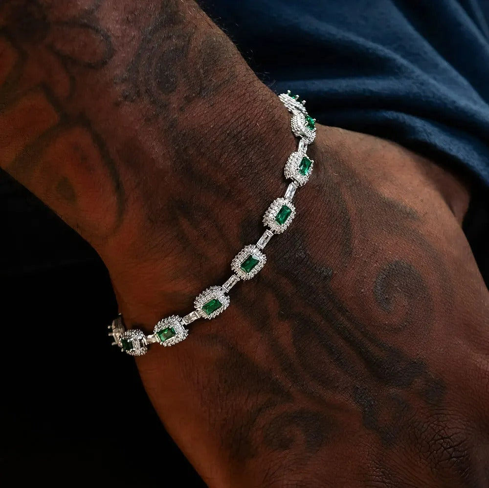 Bracelet Tennis Homme Pierre Verte -Zircon Et Cuivre