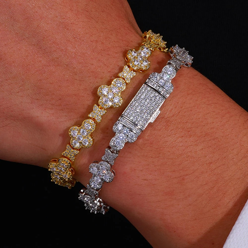 Bracelet Tennis Homme Trèfles Pavés Zircons