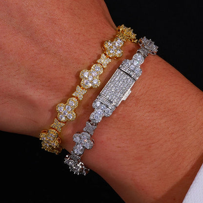 Bracelet Tennis Homme Trèfles Pavés Zircons