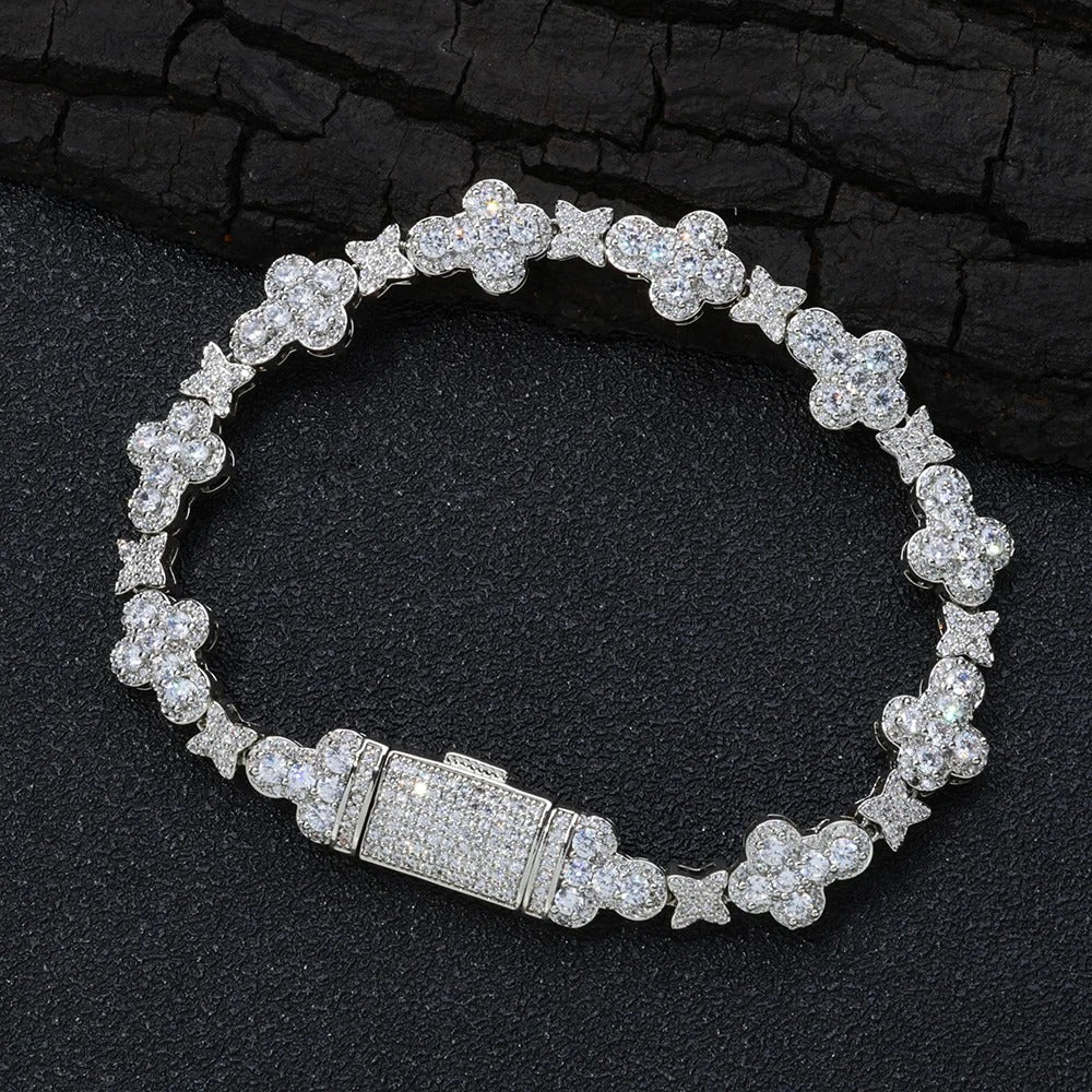 Bracelet Tennis Homme Trèfles Pavés Zircons