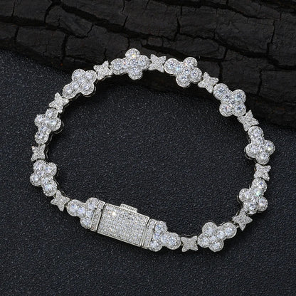 Bracelet Tennis Homme Trèfles Pavés Zircons