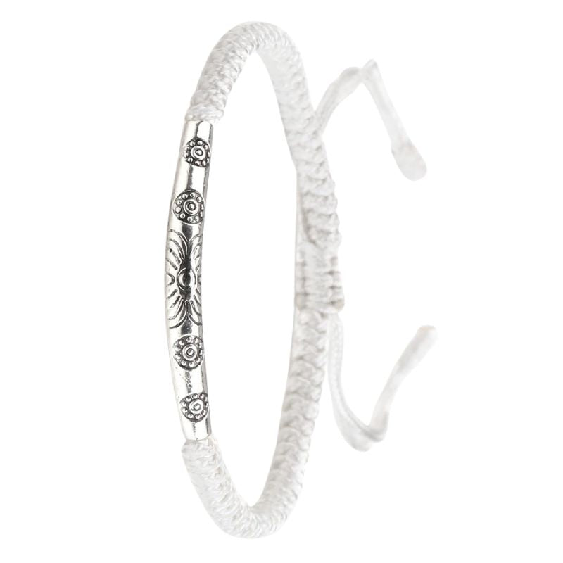 Bracelet Tibétain Barrette Argentée Cordon Tressé
