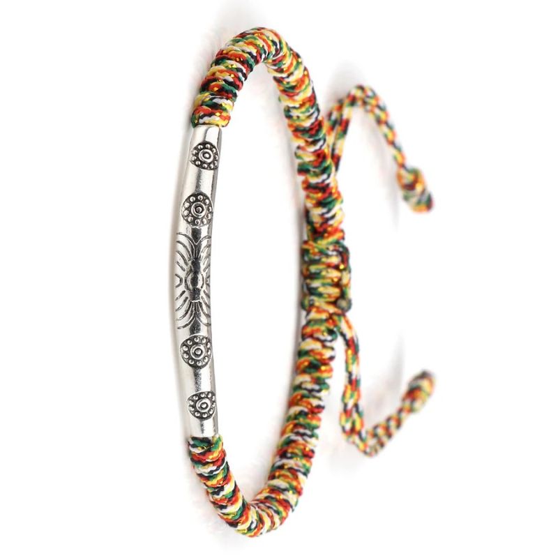 Bracelet Tibétain Barrette Argentée Cordon Tressé