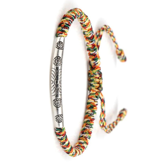 Bracelet Tibétain Barrette Argentée Cordon Tressé