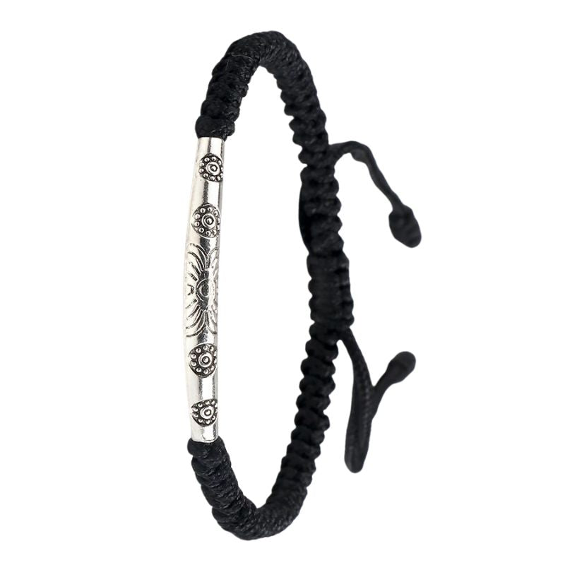 Bracelet Tibétain Barrette Argentée Cordon Tressé