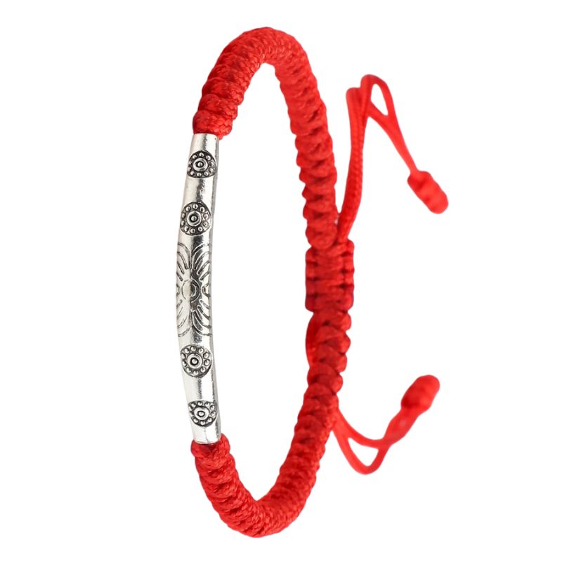 Bracelet Tibétain Barrette Argentée Cordon Tressé