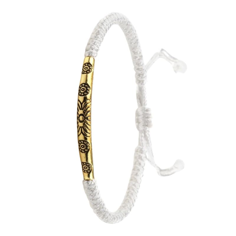 Bracelet Tibétain Barrette Dorée Cordon Tressé