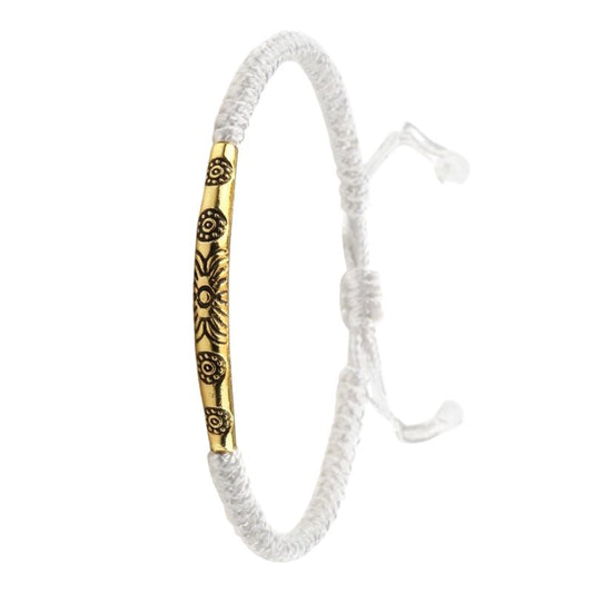 Bracelet Tibétain Barrette Dorée Cordon Tressé