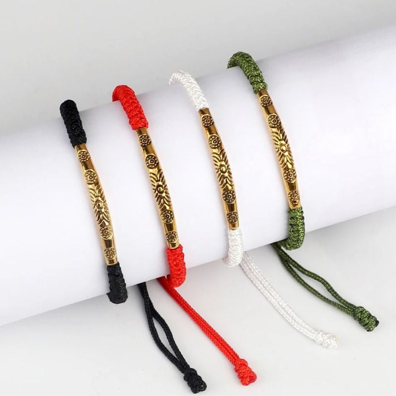 Bracelet Tibétain Barrette Dorée Cordon Tressé