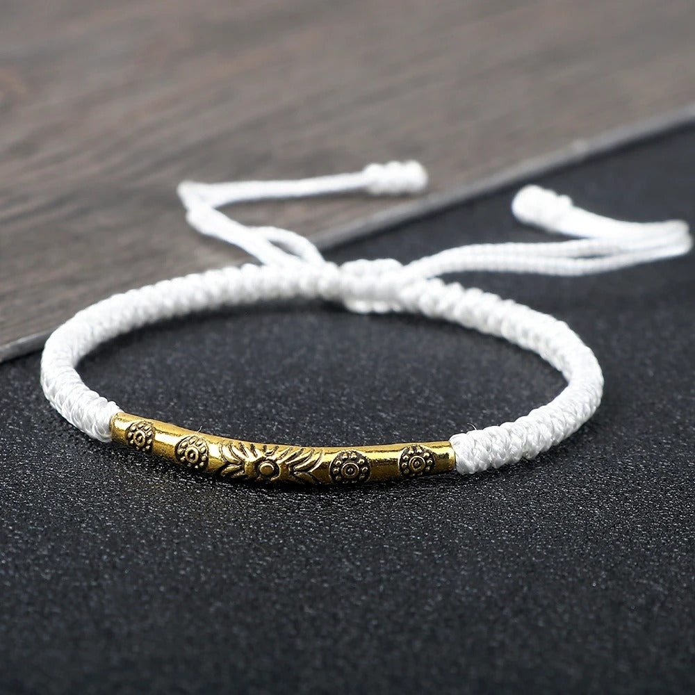 Bracelet Tibétain Barrette Dorée Cordon Tressé