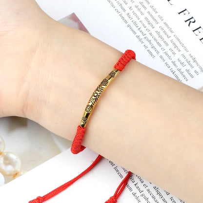 Bracelet Tibétain Barrette Dorée Cordon Tressé