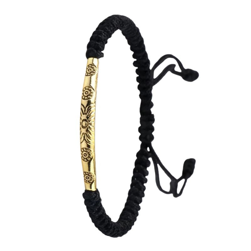 Bracelet Tibétain Barrette Dorée Cordon Tressé