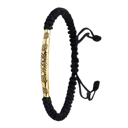 Bracelet Tibétain Barrette Dorée Cordon Tressé