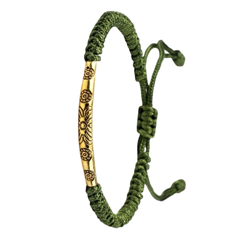 Bracelet Tibétain Barrette Dorée Cordon Tressé