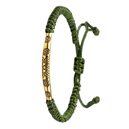 Bracelet Tibétain Barrette Dorée Cordon Tressé