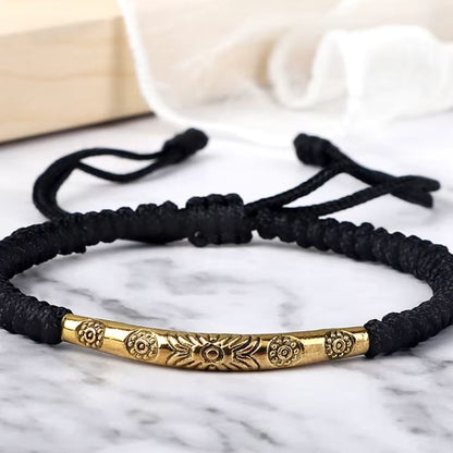 Bracelet Tibétain Barrette Dorée Cordon Tressé