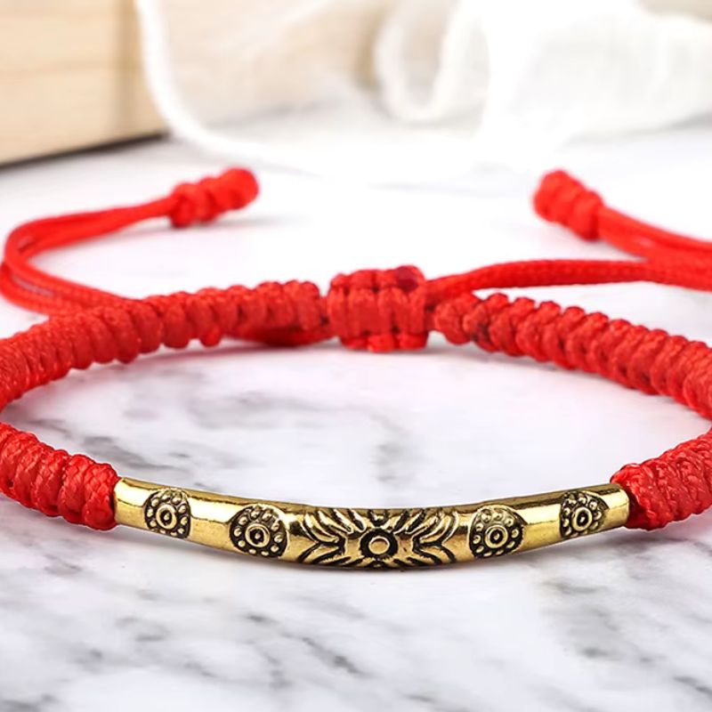 Bracelet Tibétain Barrette Dorée Cordon Tressé