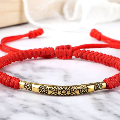 Bracelet Tibétain Barrette Dorée Cordon Tressé