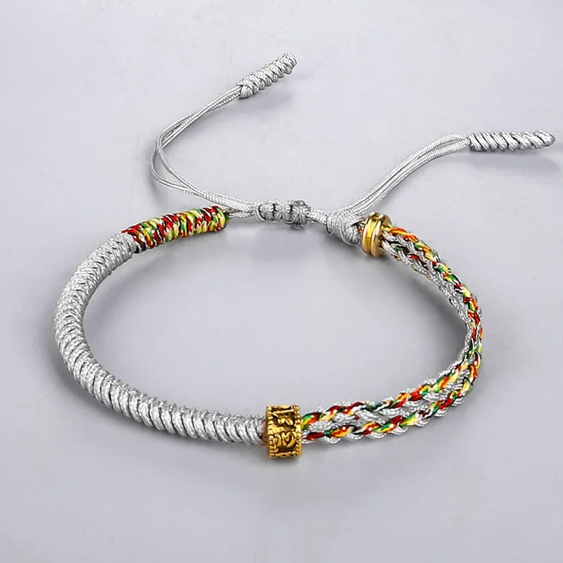 Bracelet Tibétain Corde Tressée Perle Dorée