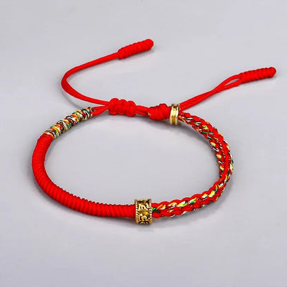 Bracelet Tibétain Corde Tressée Perle Dorée