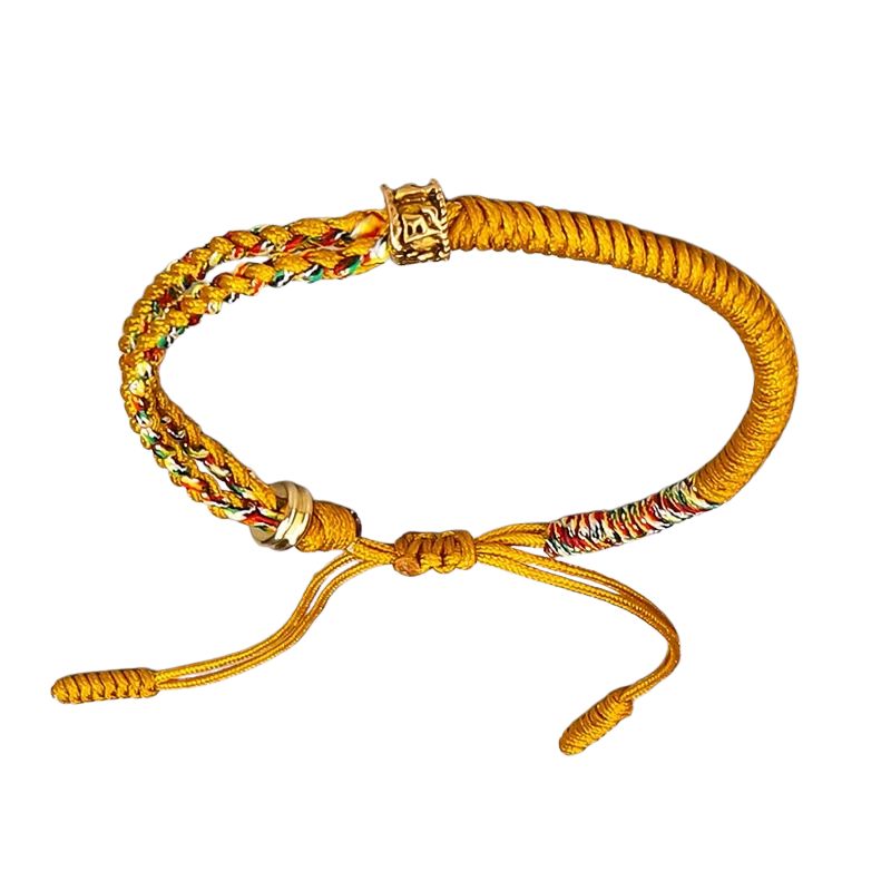 Bracelet Tibétain Corde Tressée Perle Dorée