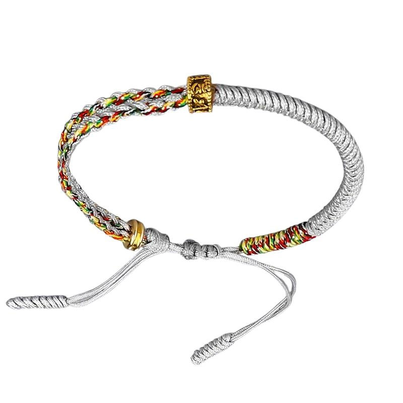 Bracelet Tibétain Corde Tressée Perle Dorée