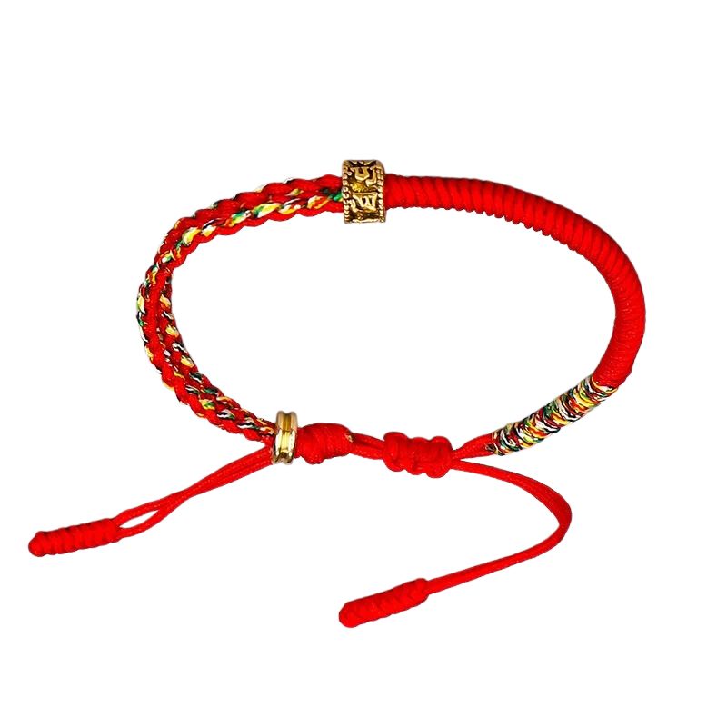 Bracelet Tibétain Corde Tressée Perle Dorée