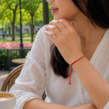 Bracelet Tibétain Corde Tressée Perle Dorée