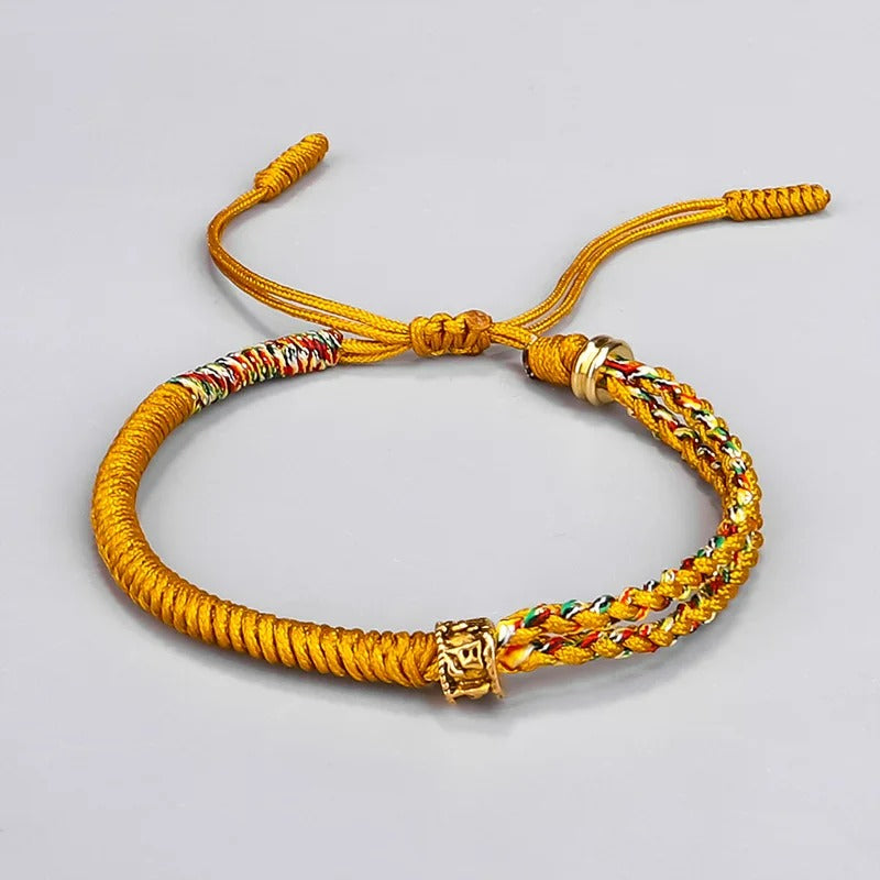 Bracelet Tibétain Corde Tressée Perle Dorée