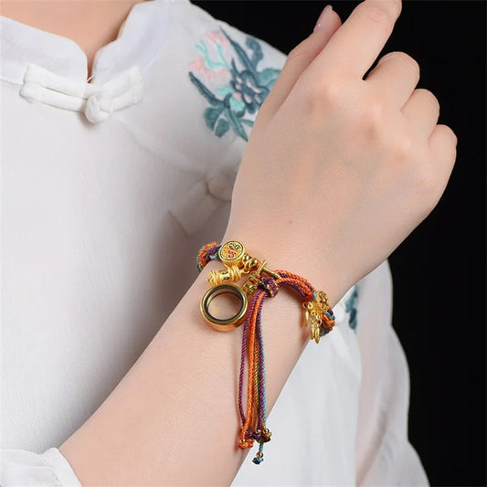 Bracelet Tibétain Cordon Multicolore et Médaillon