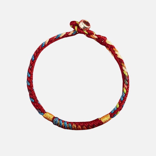 Bracelet Tibétain Femme Cordon Rouge Tressé Multicolore