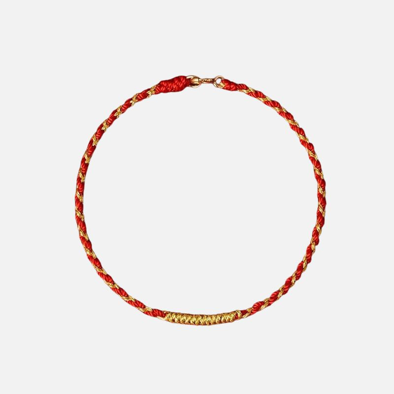 Bracelet Tibétain Femme Fil Rouge Et Or 24K