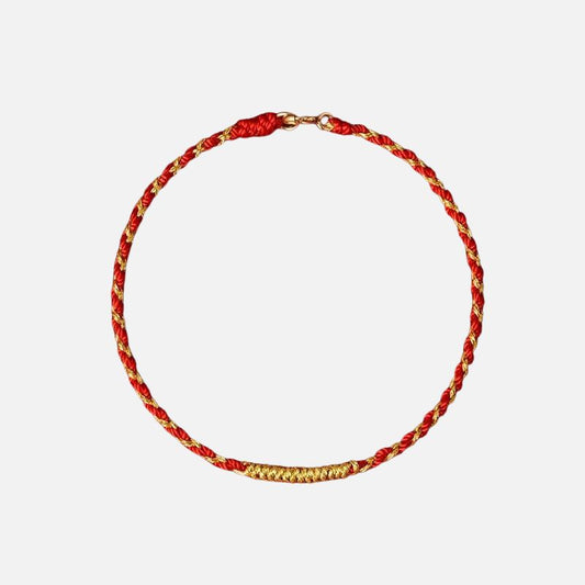 Bracelet Tibétain Femme Fil Rouge Et Or 24K