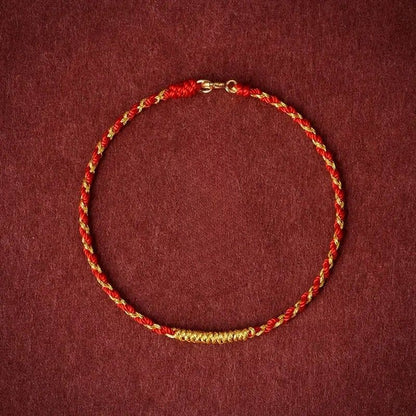 Bracelet Tibétain Femme Fil Rouge Et Or 24K
