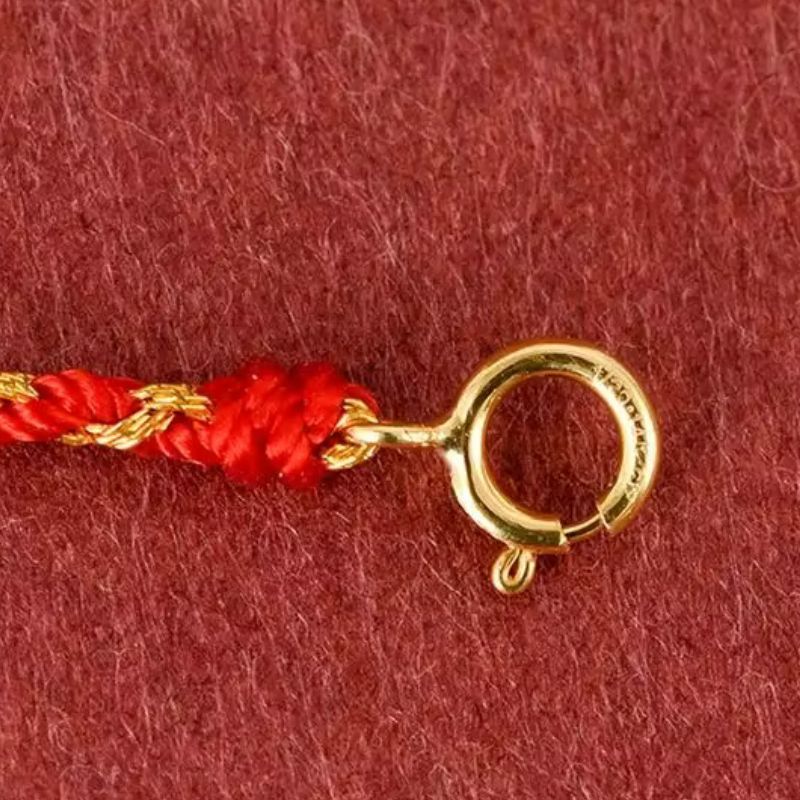 Bracelet Tibétain Femme Fil Rouge Et Or 24K