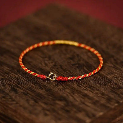Bracelet Tibétain Femme Fil Rouge Et Or 24K