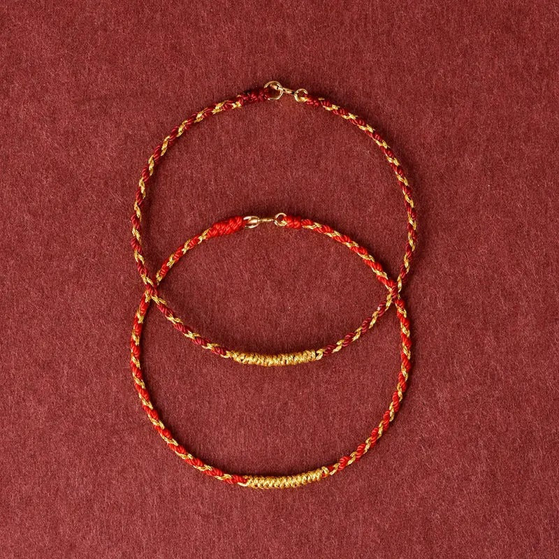 Bracelet Tibétain Femme Fil Rouge Et Or 24K