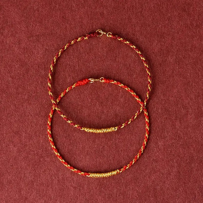Bracelet Tibétain Femme Fil Rouge Et Or 24K