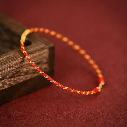 Bracelet Tibétain Femme Fil Rouge Et Or 24K